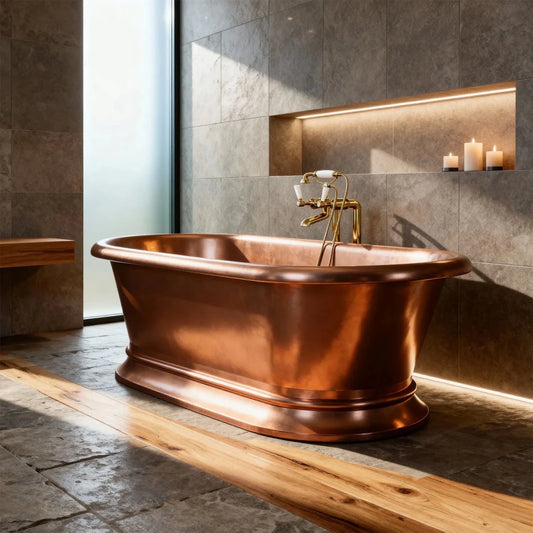 Coppersmith Creations Pedestal Copper Bathtub Antique Copper Interior & Exterior - baths - Ice Cold Spice | Copper 66 - inch