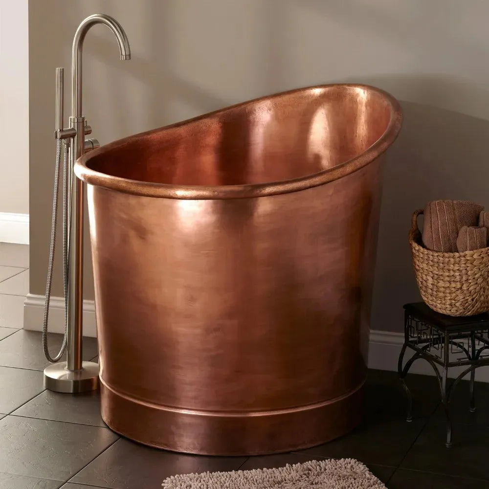 Coppersmith Creations Copper Freestanding Bathtub Antique Finish Japanese Style 39-Inch Round