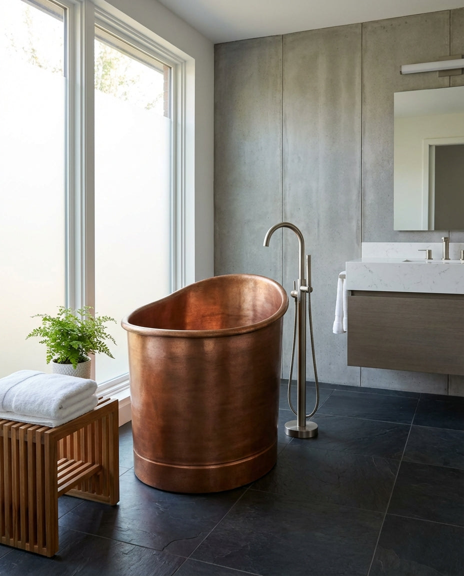 Coppersmith Creations Copper Freestanding Bathtub Antique Finish Japanese Style (Height 37.5", Diameter 39″)