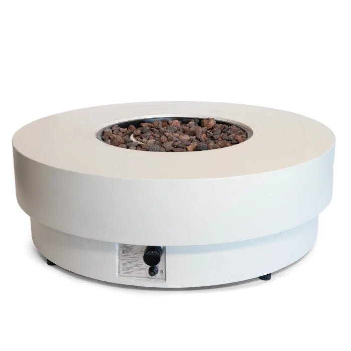 Happy Cocooning Estate Round 105 Gas Fire Table - outdoor fireplaces - Ice Cold Spice | Oyster Beige