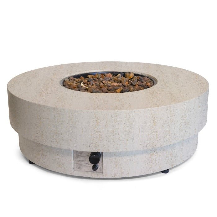Happy Cocooning Estate Round 105 Gas Fire Table - outdoor fireplaces - Ice Cold Spice | Travertine