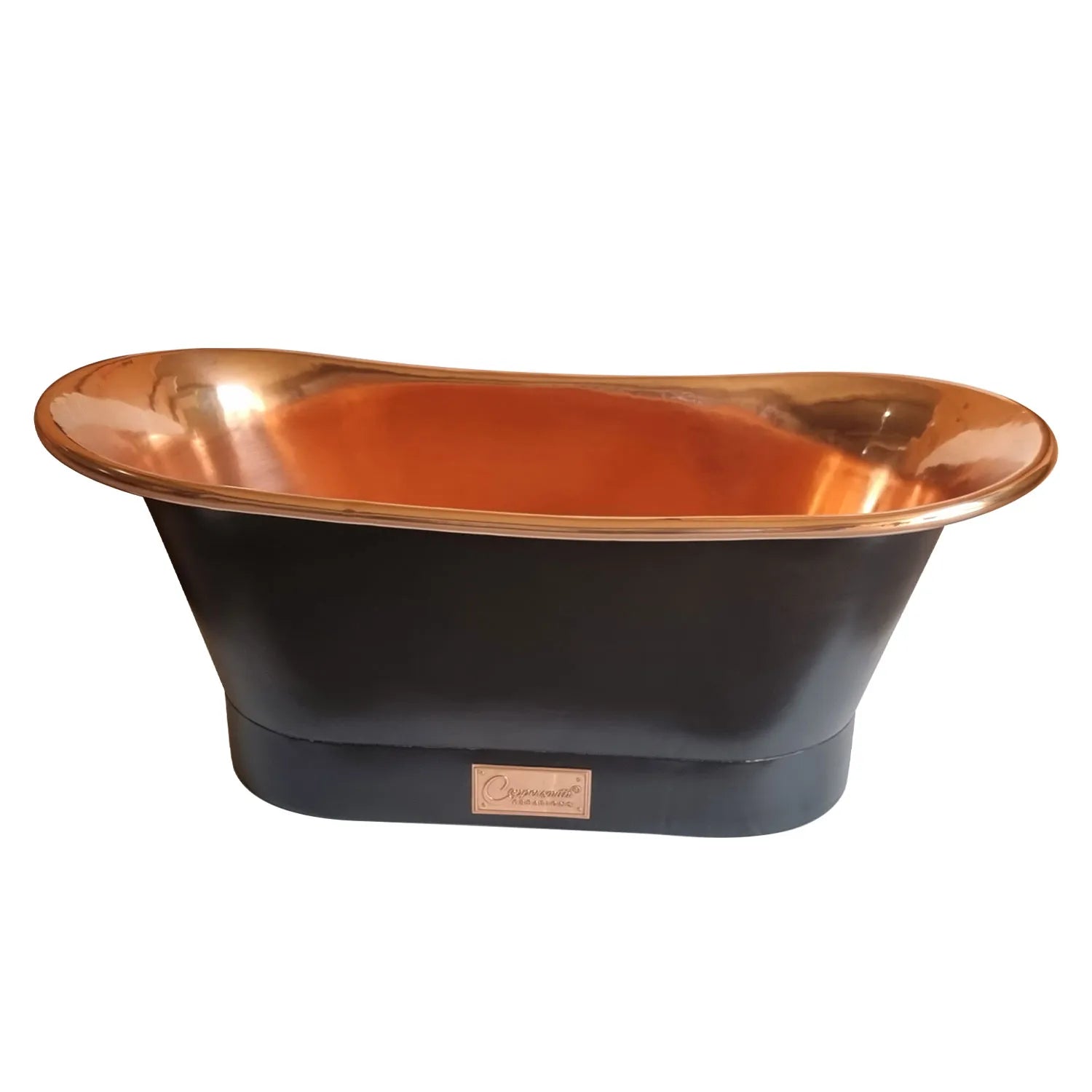 Coppersmith Creations Copper Freestanding Bathtub Black Exterior Straight Base