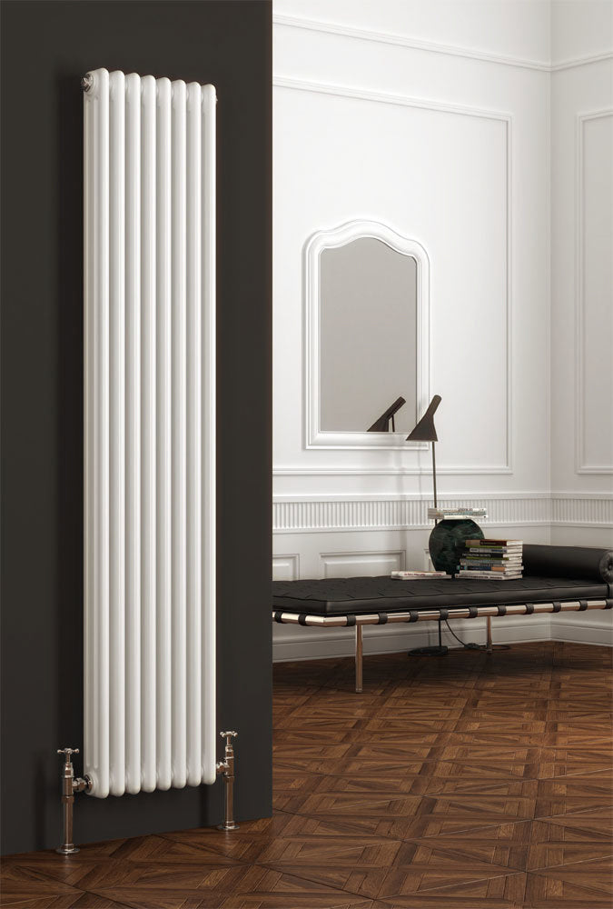 Reina Colona Vertical Mild Steel Column Radiator in White