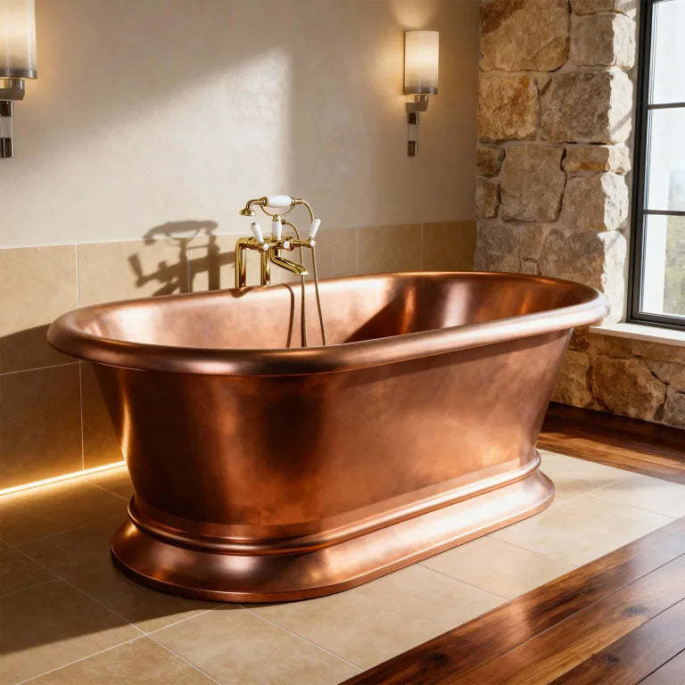 Coppersmith Creations Pedestal Copper Bathtub Antique Copper Interior & Exterior