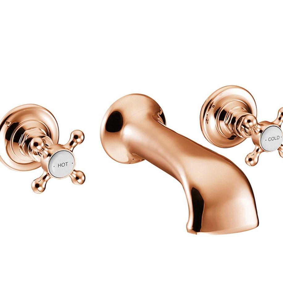 Hurlingham 3 Hole Wall Mounted Bath Filler Taps - Ice Cold Spice | Copper H65 x D177