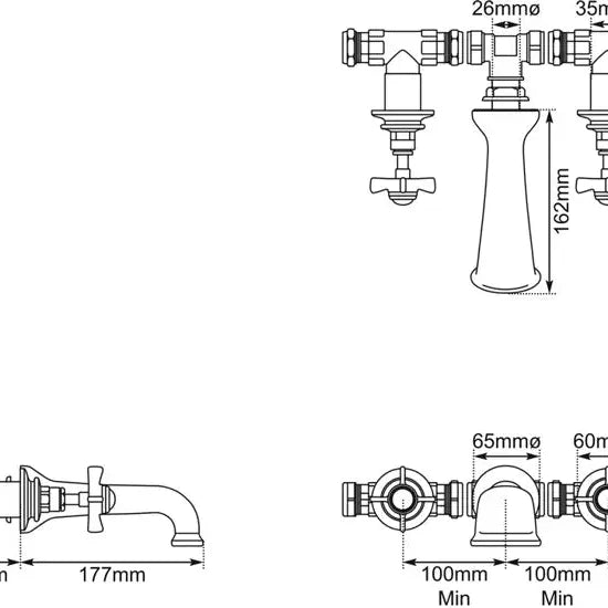 Hurlingham 3 Hole Wall Mounted Bath Filler Taps - Ice Cold Spice | Nickel H65 x D177