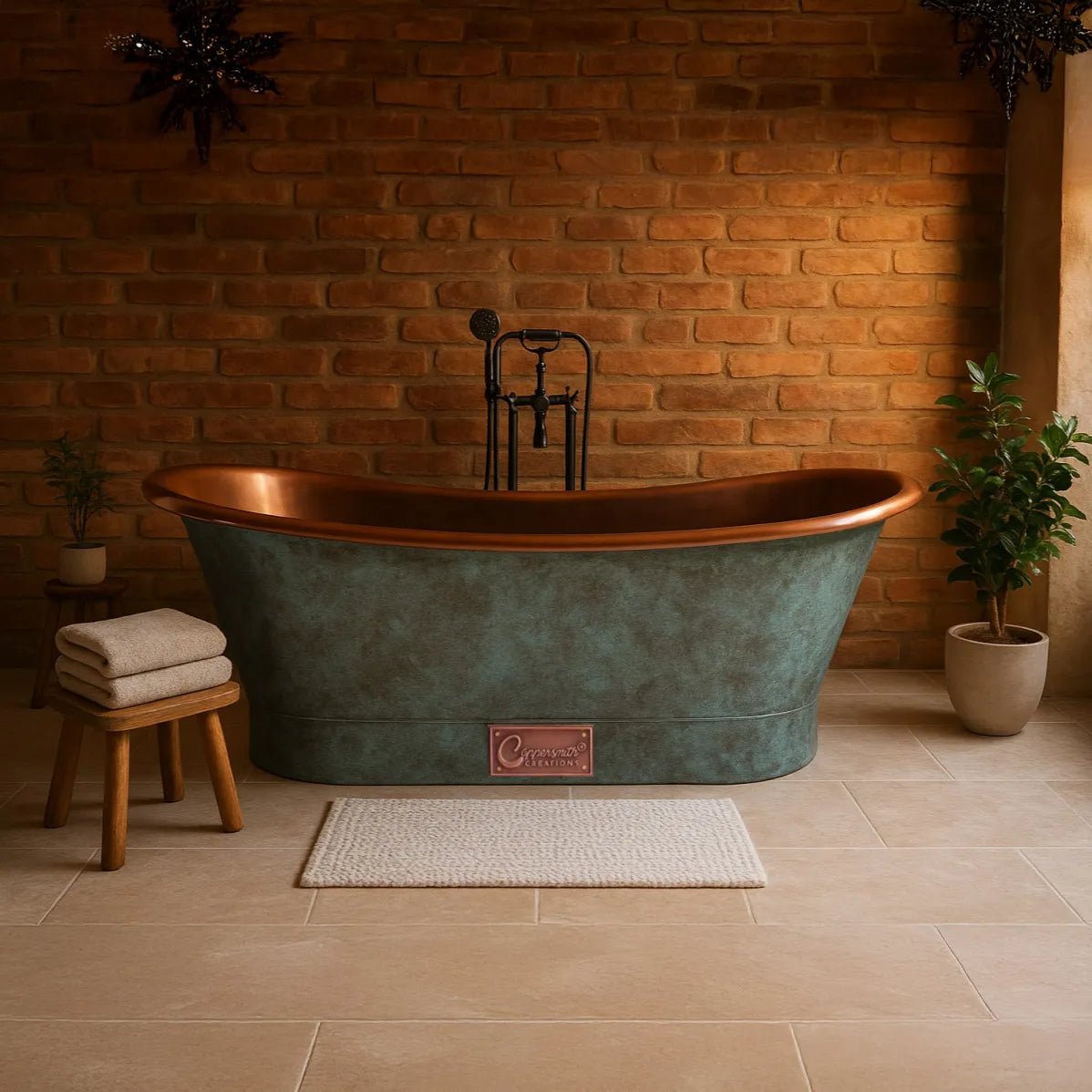 Coppersmith Creations Straight Base Copper Bathtub Turquoise Patina - baths - Ice Cold Spice | Turquoise Patina