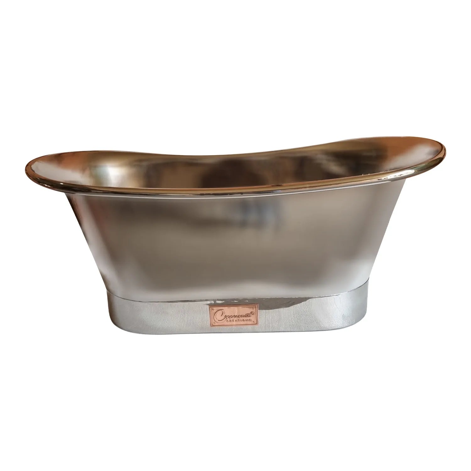 Coppersmith Creations Copper Freestanding Bath Tub Full Nickel Finish Straight Base