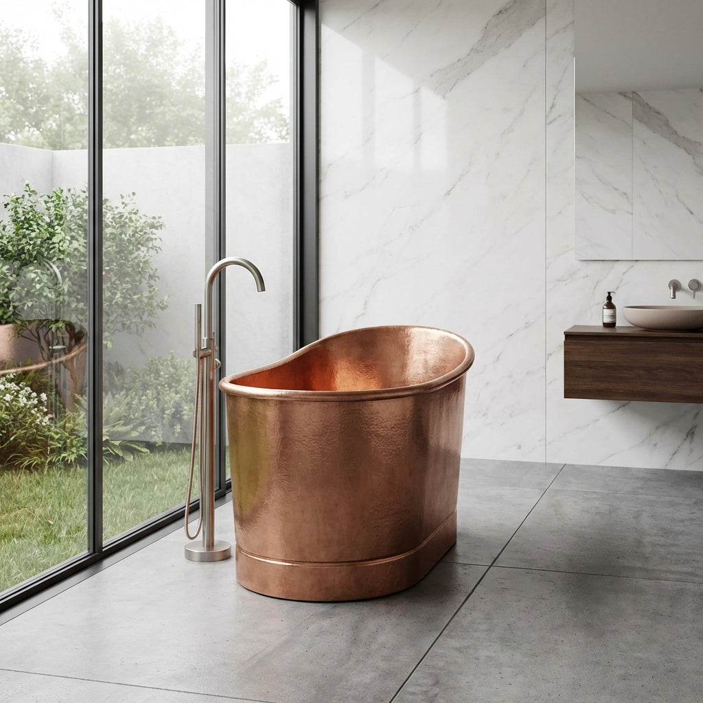 Coppersmith Creations Copper Freestanding Bathtub Antique Finish Japanese Style (Height 37.5", Diameter 39″)