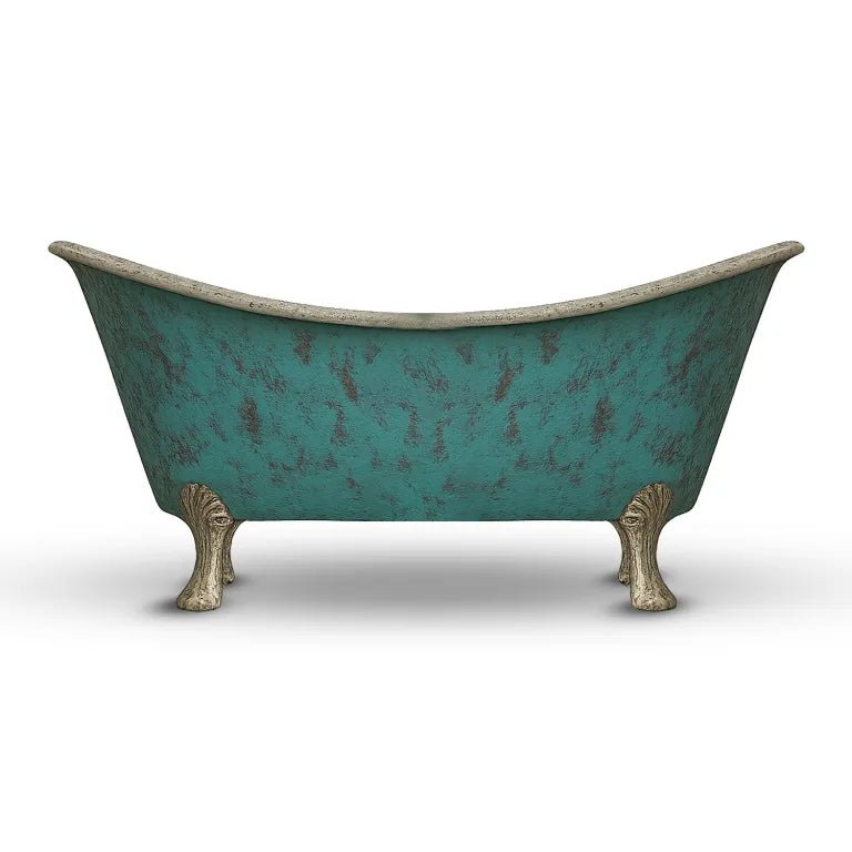 Coppersmith Clawfoot Copper Bathtub Verdigris Patina Exterior & Tin Interior Double Slipper - baths - Ice Cold Spice | Verdigris Patina