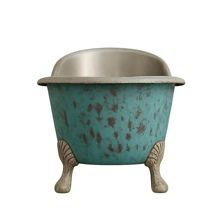 Coppersmith Clawfoot Copper Bathtub Verdigris Patina Exterior & Tin Interior Double Slipper - baths - Ice Cold Spice | Verdigris Patina