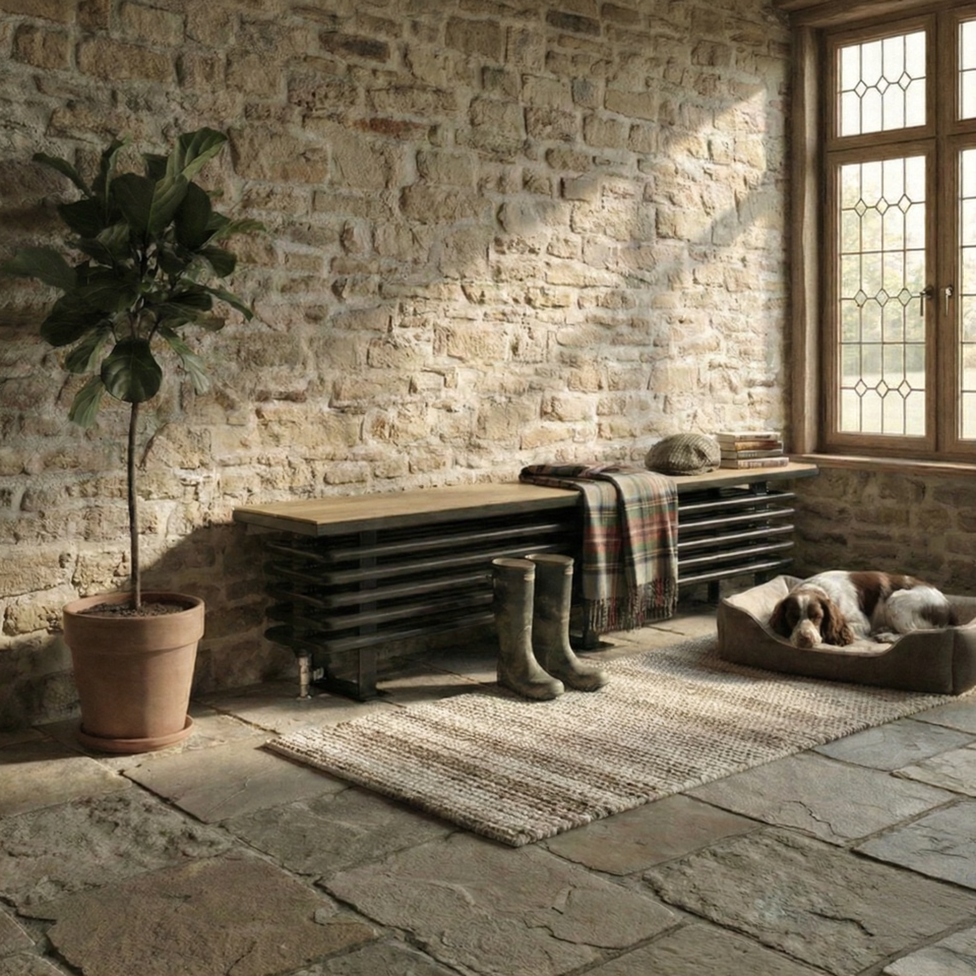 DQ Oak Bench Radiator with Horizontal Columns