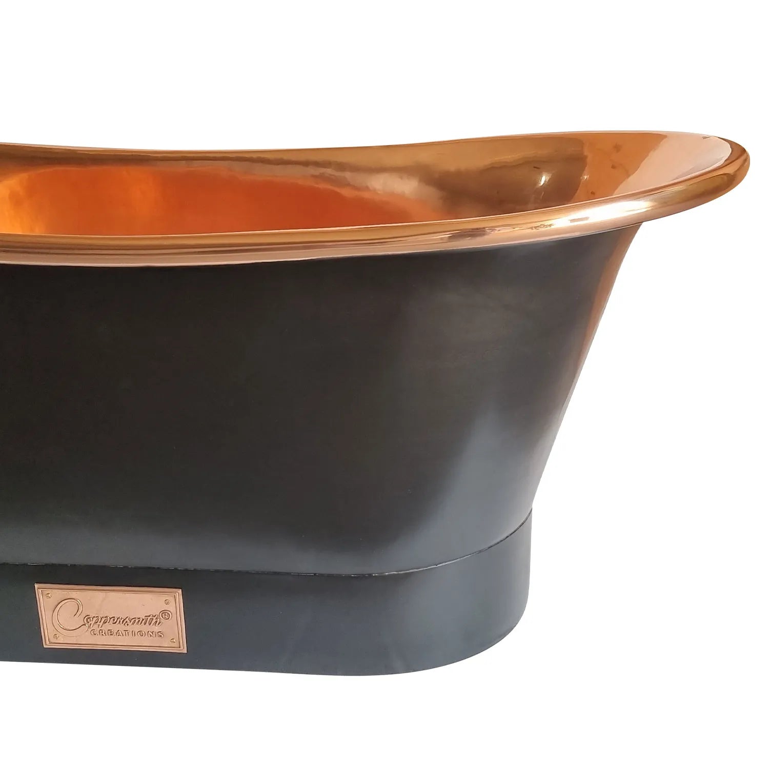 Coppersmith Creations Copper Freestanding Bathtub Black Exterior Straight Base