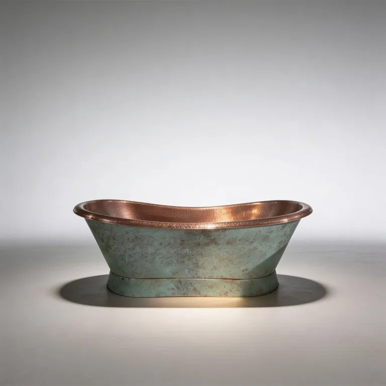 Coppersmith Creations Slanting Base Copper Bathtub Hammered Antique Copper Interior & Patina Exterior Finish