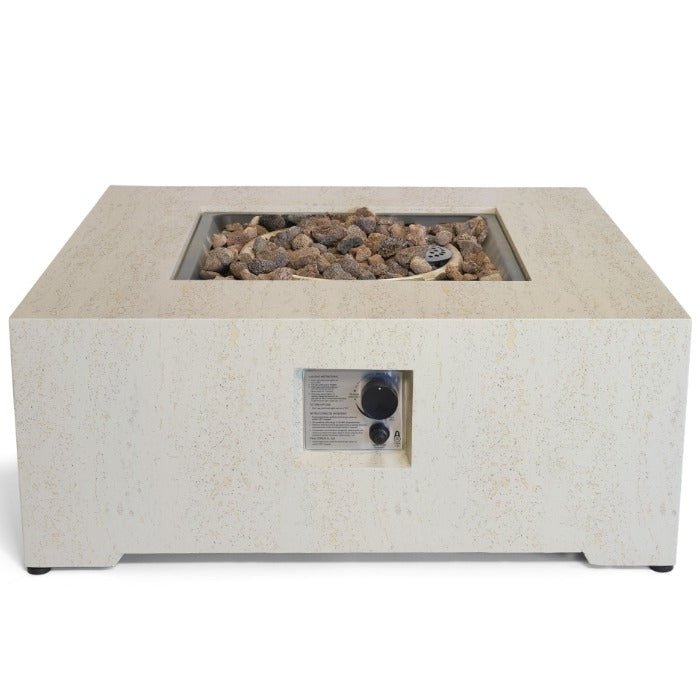 Happy Cocooning Estate Square 88 Gas Fire Table - outdoor fireplaces - Ice Cold Spice | Travertine