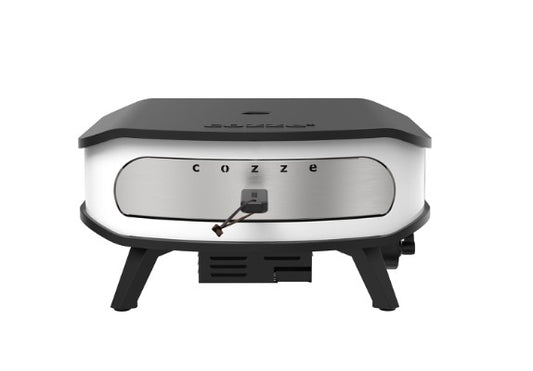 Cozze® 17" Pizza Oven with Rotating Stone and Door - pizza oven - Ice Cold Spice | Black with Stainless Steel