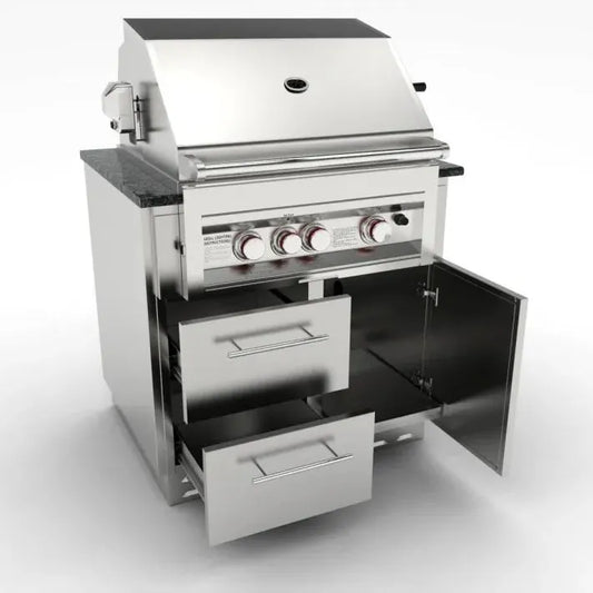 Sunstone Outdoor Kitchens Cabinet for 3 Burner Gas Grill - outdoor grill - Ice Cold Spice | Light Brushed Stainless Steel