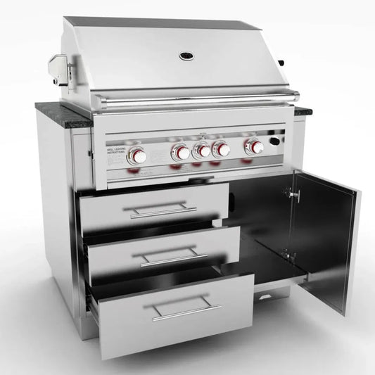 Sunstone Outdoor Kitchens Cabinet for 4 Burner Gas Grill - outdoor grill - Ice Cold Spice | Light Brushed Stainless Steel