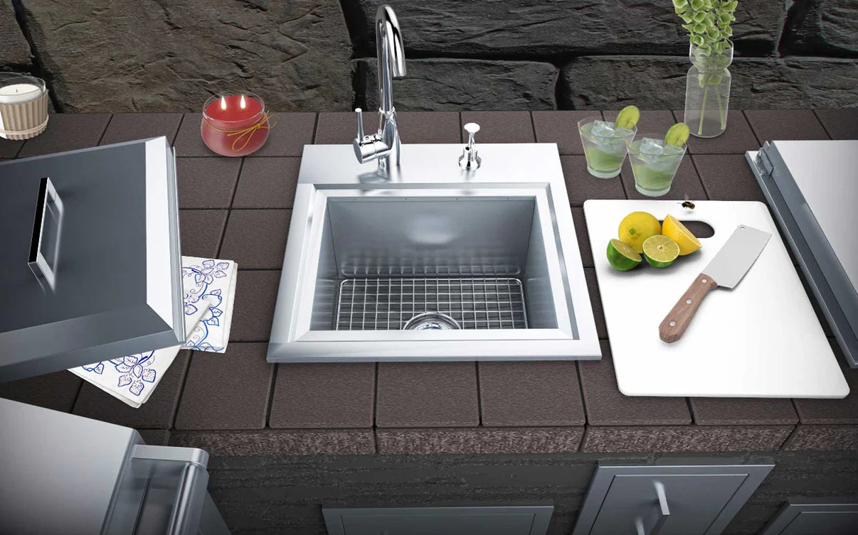 Sunstone Outdoor Kitchens Premium Water Sink with Faucet, Soap Dispenser & Grid Base