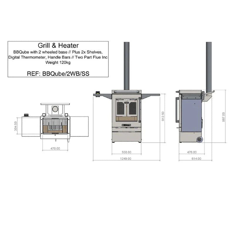 BBQUBE Wood Burning Heater with 2 Wheel Base