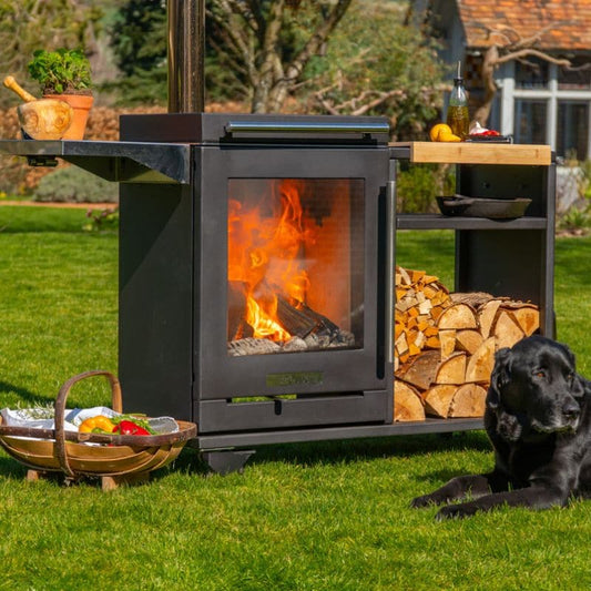 BBQUBE Wood Burning Heater and Grill with Log Store