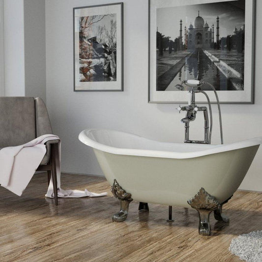 Hurlingham Byron Cast Iron Bath With Tap Holes - baths - Ice Cold Spice | Farrow & Ball Mizzle Painted L11560 x W765 x H720