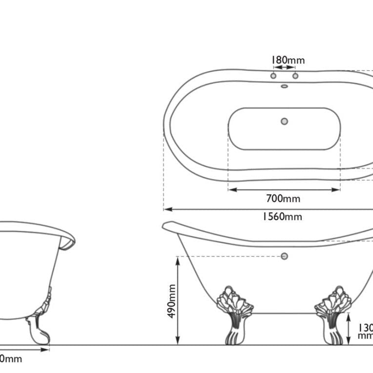 Hurlingham Byron Cast Iron Bath With Tap Holes - baths - Ice Cold Spice | Farrow & Ball Railings Painted L11560 x W765 x H720
