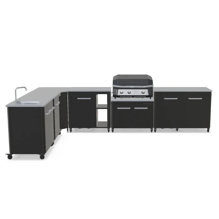 Cozze® Elements Modular Outdoor Kitchen - L Shaped, Gas Grill, Sink, Storage & Optional Pizza Oven - pizza oven - Ice Cold Spice | Black No Pizza Oven