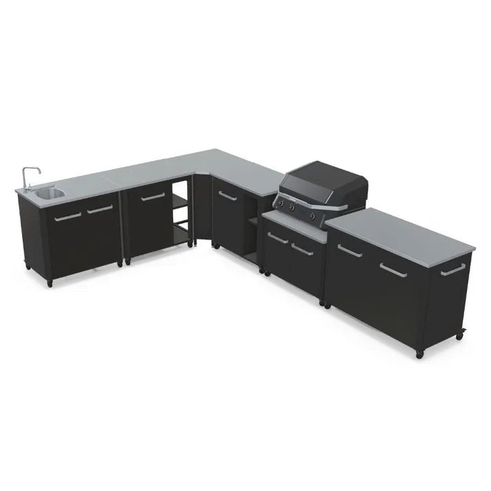 Cozze® Elements Modular Outdoor Kitchen - L Shaped, Gas Grill, Sink, Storage & Optional Pizza Oven - pizza oven - Ice Cold Spice | Black No Pizza Oven