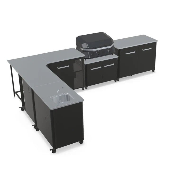 Cozze® Elements Modular Outdoor Kitchen - L Shaped, Gas Grill, Sink, Storage & Optional Pizza Oven - pizza oven - Ice Cold Spice | Black No Pizza Oven
