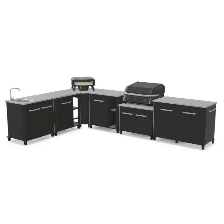 Cozze® Elements Modular Outdoor Kitchen - L Shaped, Gas Grill, Sink, Storage & Optional Pizza Oven - pizza oven - Ice Cold Spice | Black No Pizza Oven