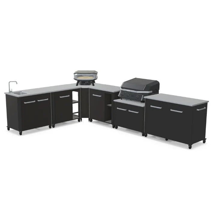 Cozze® Elements Modular Outdoor Kitchen - L Shaped, Gas Grill, Sink, Storage & Optional Pizza Oven - pizza oven - Ice Cold Spice | Black No Pizza Oven