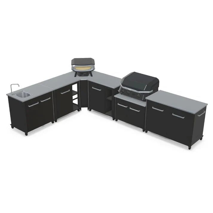 Cozze® Elements Modular Outdoor Kitchen - L Shaped, Gas Grill, Sink, Storage & Optional Pizza Oven - pizza oven - Ice Cold Spice | Black No Pizza Oven