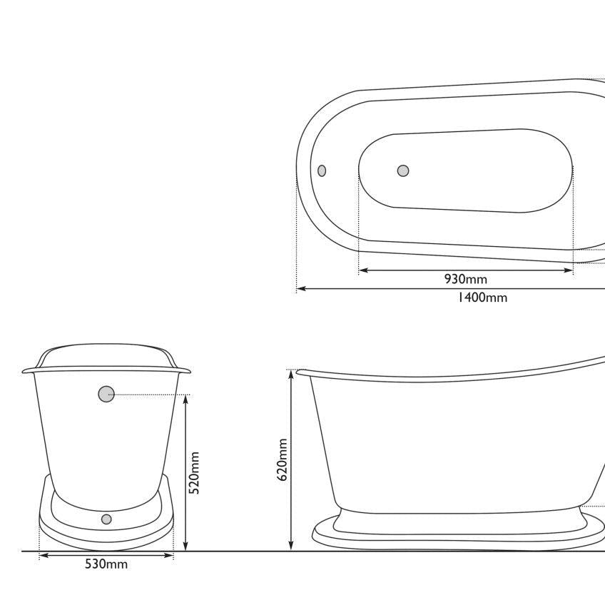 Hurlingham Cameo Cast Iron Bath - baths - Ice Cold Spice | Farrow & Ball Mizzle L1400 x W740 x H715