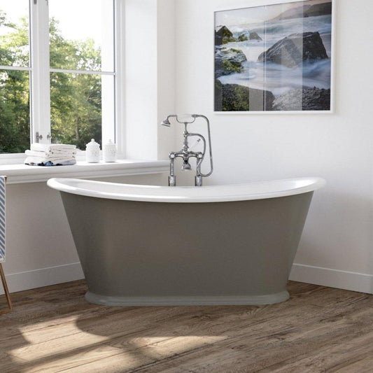Hurlingham Caravel Bateau Cast Iron Bath - baths - Ice Cold Spice | Farrow & Ball Charleston Gray L1675 x W720 x H725