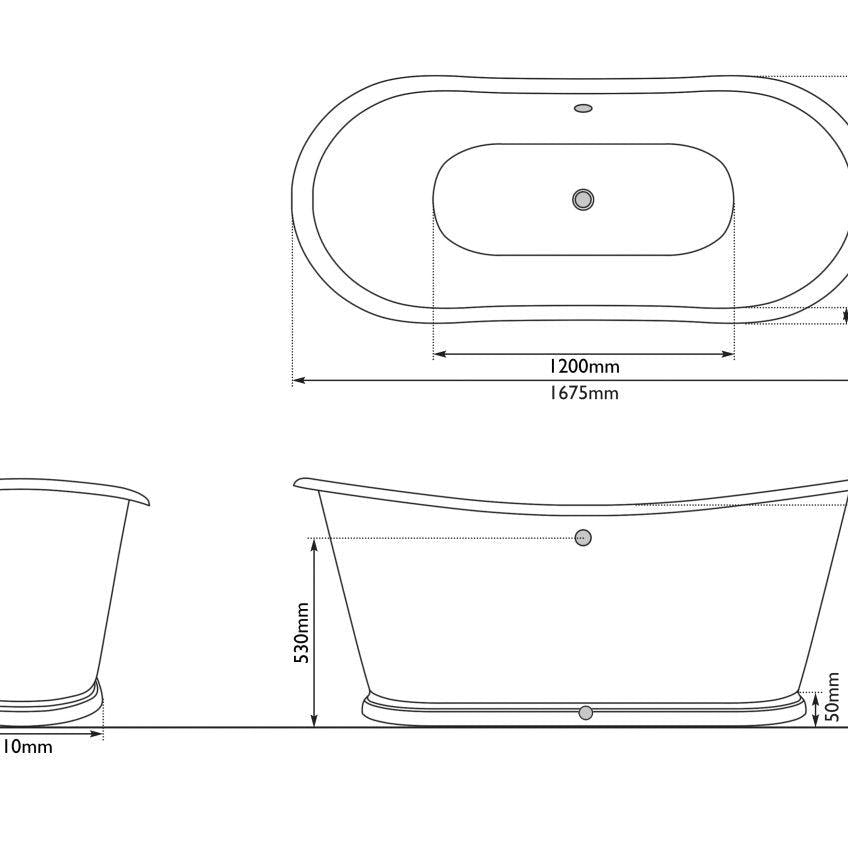 Hurlingham Caravel Bateau Cast Iron Bath - baths - Ice Cold Spice | Stencil L1675 x W720 x H725