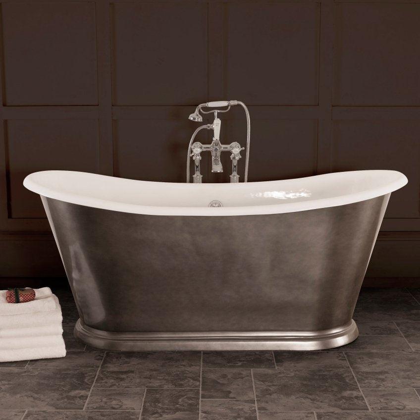 Hurlingham Caravel Bateau Cast Iron Bath - baths - Ice Cold Spice | Pewter Lustre L1675 x W720 x H725