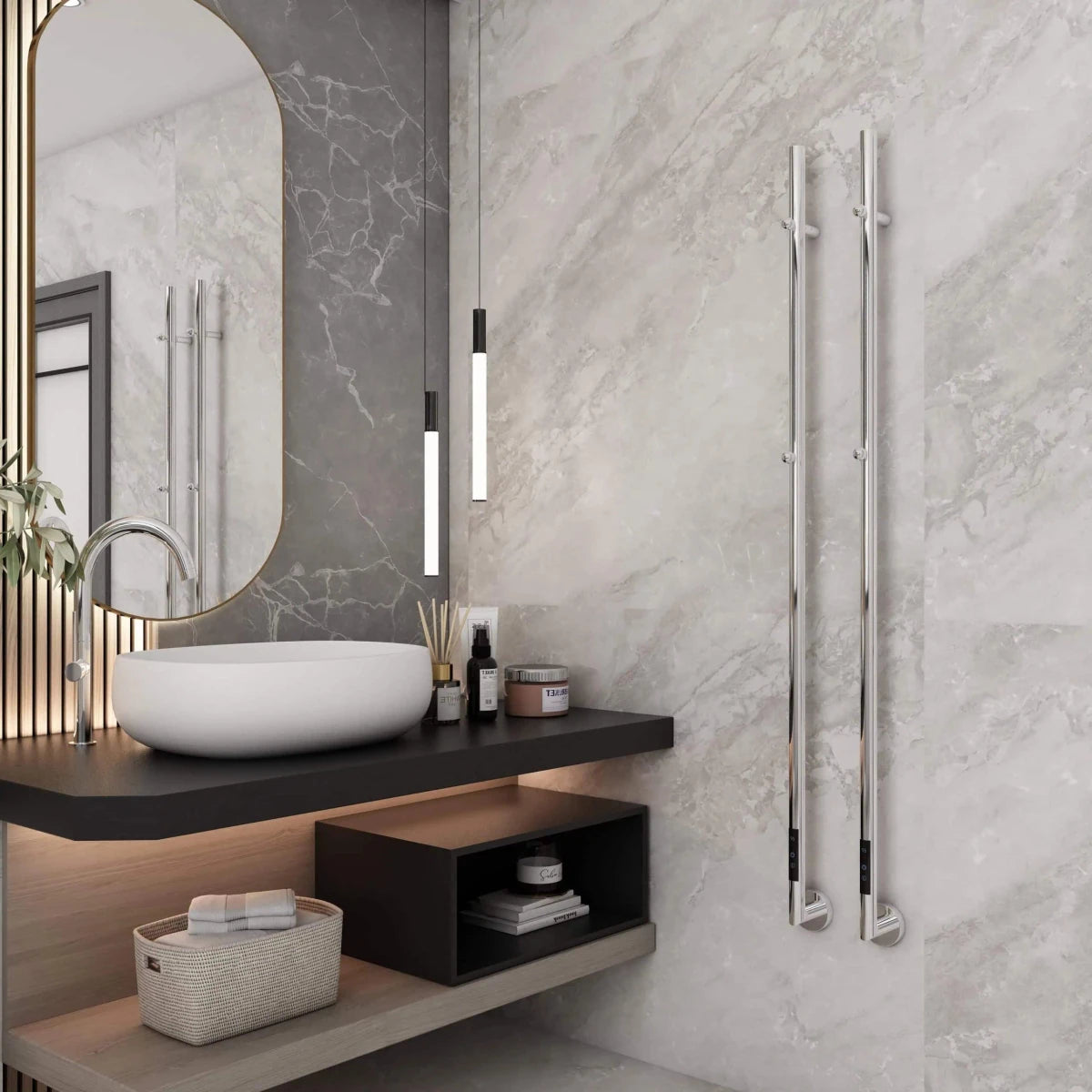 Carisa Dante Stainless Steel Dry Electric Towel Radiator - radiator - Ice Cold Spice | 1500H x 32W Mirror Polished