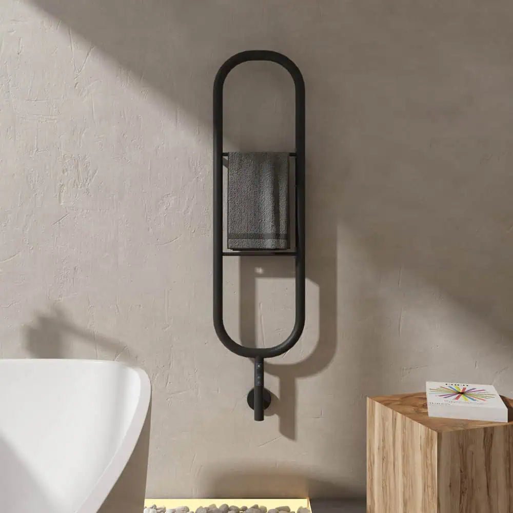 Carisa Felix Stainless Steel Dry Electric Towel Radiator - Ice Cold Spice | 1200H x 300W Matt Black