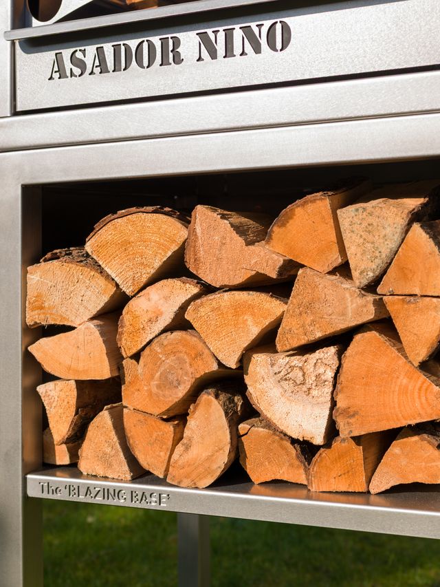 Metartal Asador Nino Stainless Steel Stand on Castors with Log Storage Area