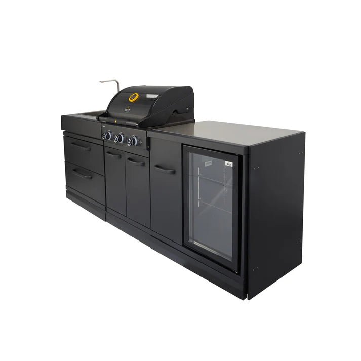 GRLLR Outdoor Kitchen - G3S 3 Burner BBQ, Fridge and Sink - outdoor grill - Ice Cold Spice | Black