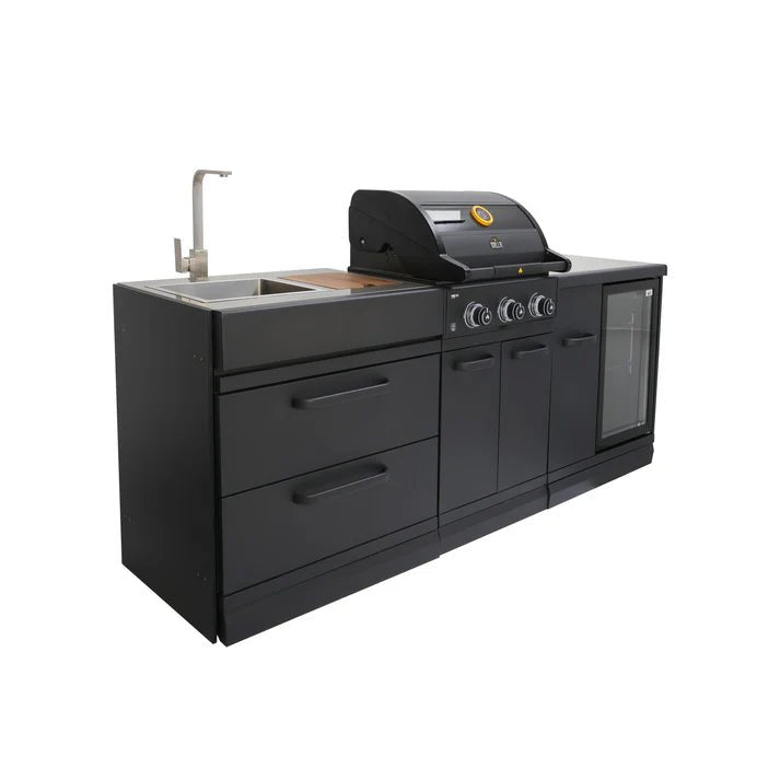 GRLLR Outdoor Kitchen - G3S 3 Burner BBQ, Fridge and Sink - outdoor grill - Ice Cold Spice | Black