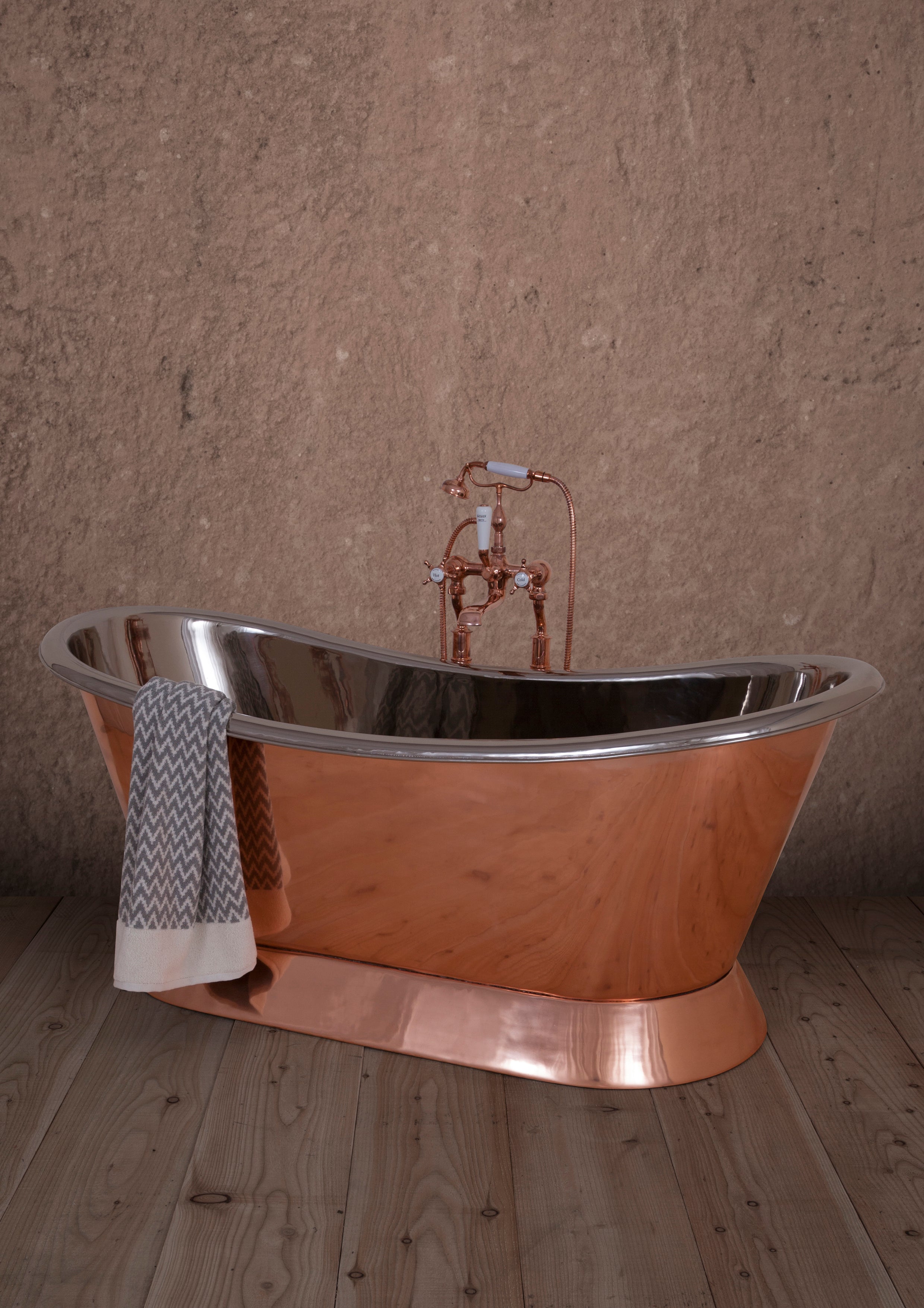 Hurlingham Copper Bateau with Nickel Interior Freestanding Bath