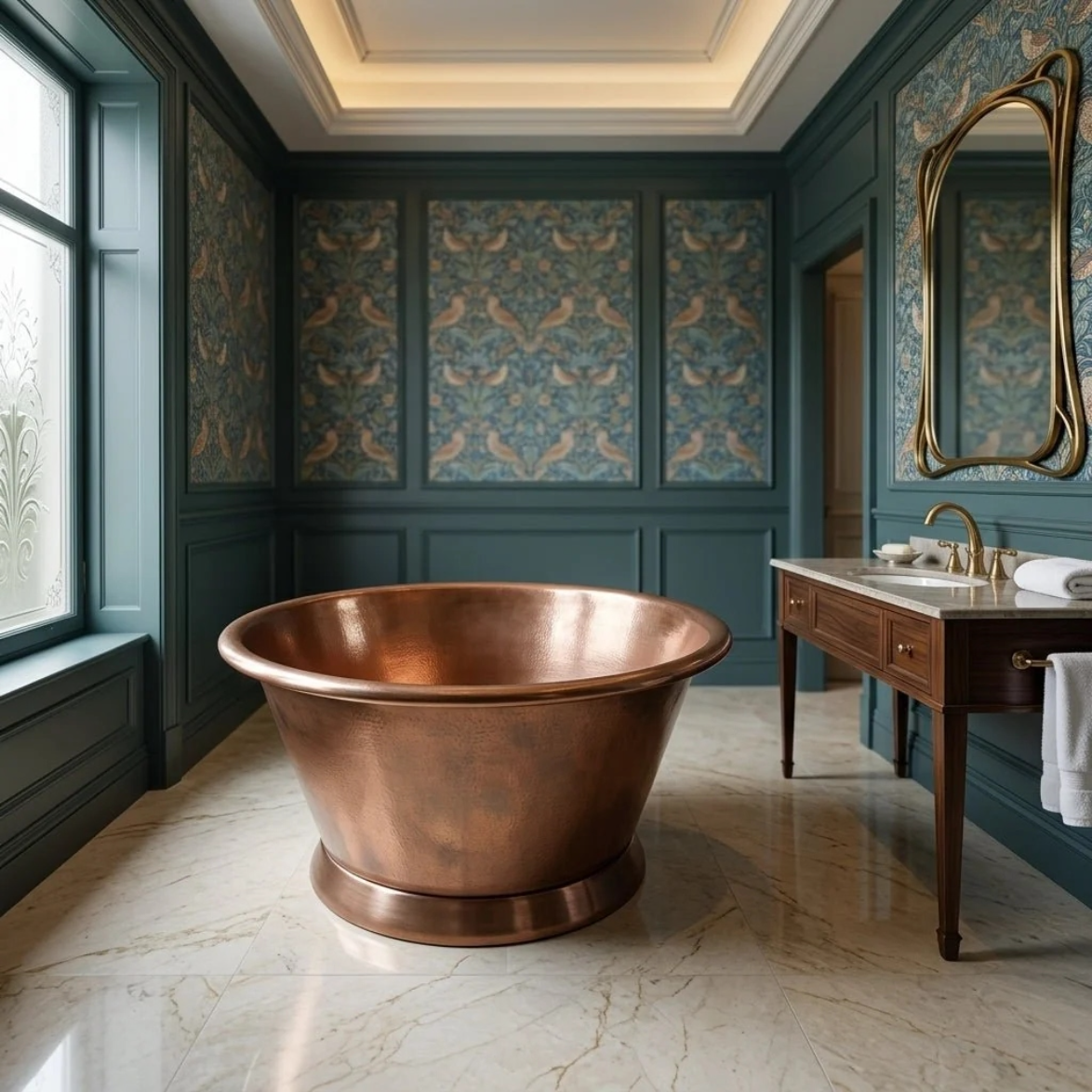 Coppersmith Creations Round Copper Tub Hammered Antique