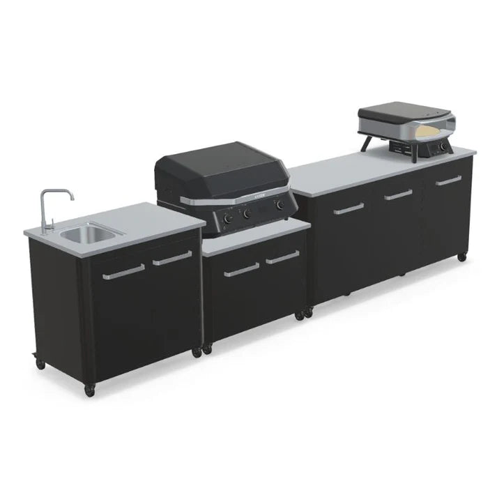 Cozze® Elements Modular Outdoor Kitchen with Gas Grill, Extra Storage and Sink - pizza oven - Ice Cold Spice | Black Cozze® G - 800 Combo Plancha - Grill