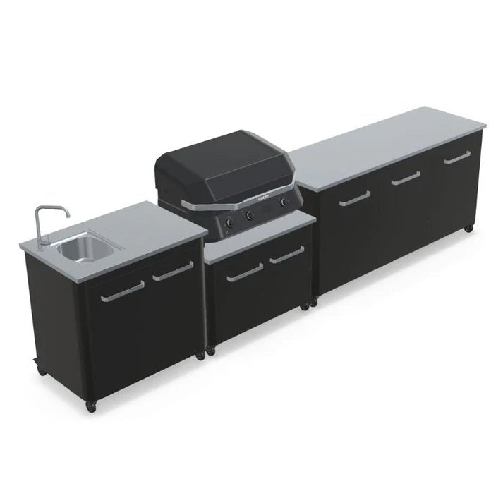 Cozze® Elements Modular Outdoor Kitchen with Gas Grill, Extra Storage and Sink - pizza oven - Ice Cold Spice | Black Cozze® G - 800 Combo Plancha - Grill