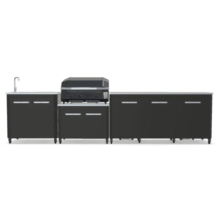 Cozze® Elements Modular Outdoor Kitchen with Gas Grill, Extra Storage and Sink - pizza oven - Ice Cold Spice | Black Cozze® G - 800 Combo Plancha - Grill