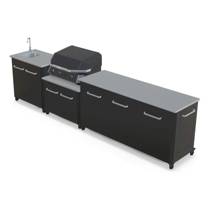 Cozze® Elements Modular Outdoor Kitchen with Gas Grill, Extra Storage and Sink - pizza oven - Ice Cold Spice | Black Cozze® G - 800 Combo Plancha - Grill