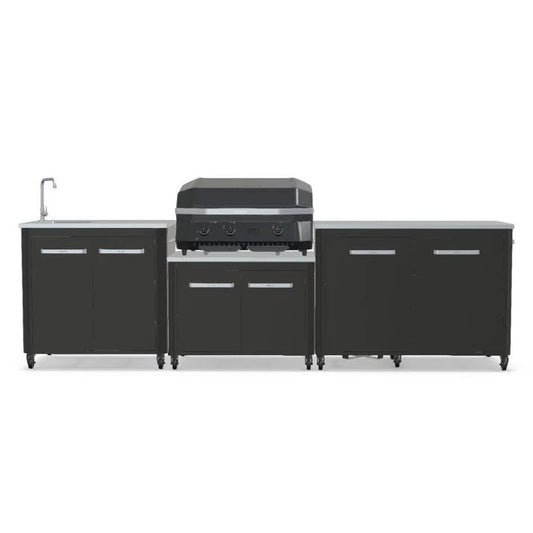 Cozze® Modular Outdoor Kitchen with Gas Grill, Storage and Sink - pizza oven - Ice Cold Spice | Black