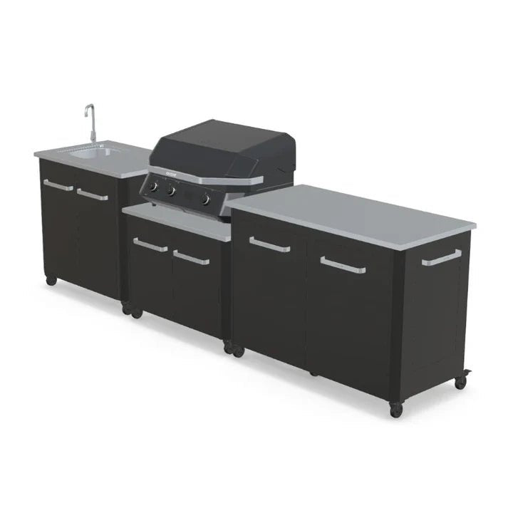 Cozze® Modular Outdoor Kitchen with Gas Grill, Storage and Sink - pizza oven - Ice Cold Spice | Black